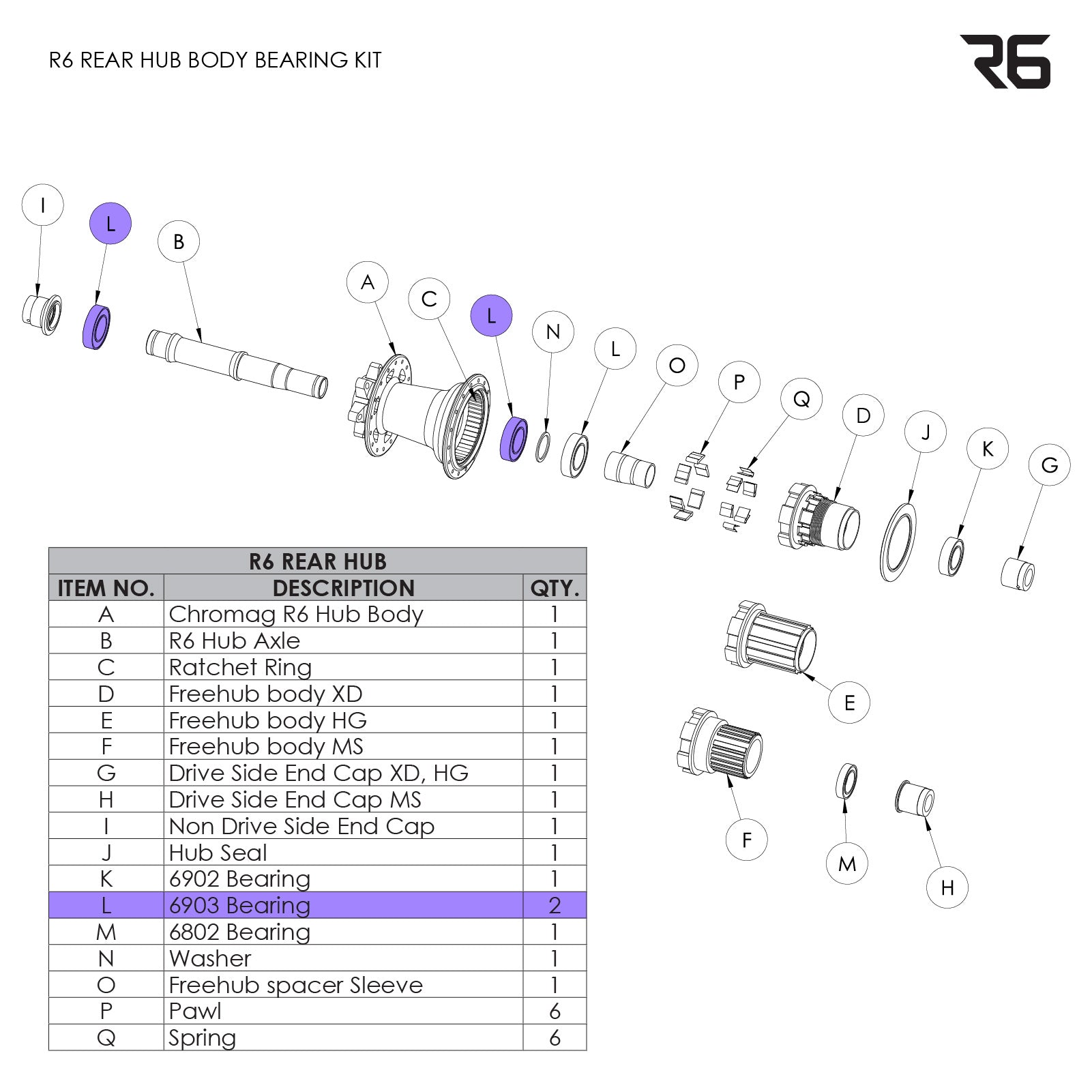 R6 Rear Hub Parts